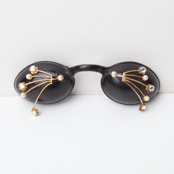 Vintage Fancy Sunbathing Goggles Faux Pearls Rhinestones Eye Mask Cups Tanning - Picture 4 of 10